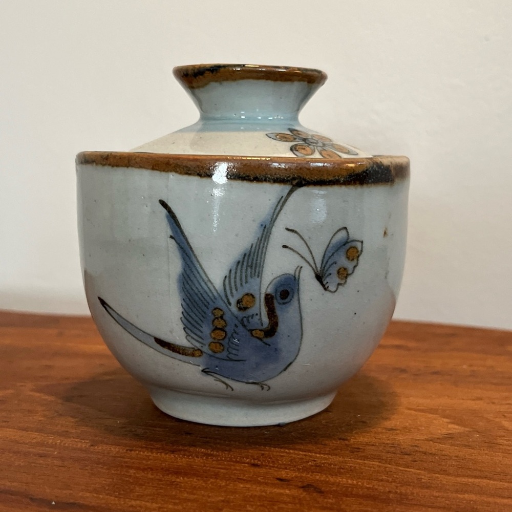 Tonala covered jar with Bird and Butterfly Design